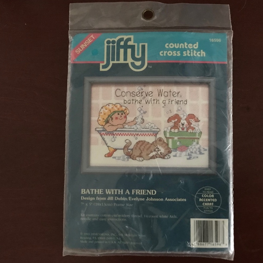 Vintage Jiffy Counted Cross Stitch Craft Kit #16596 NWT 1993 Bathe With A Friend